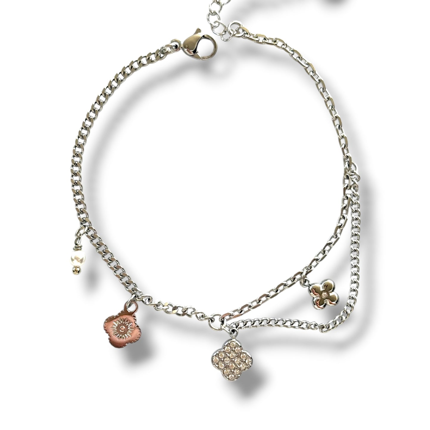 Klaver bedel armband - zilver